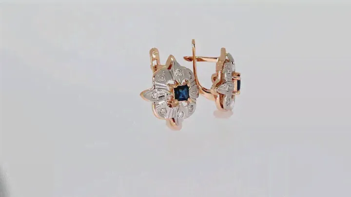 Золотые серьги с сапфиром и бриллиантами, артикул 702-198с