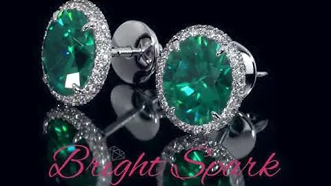 Золотые серьги-пусеты с изумрудом овал в ореоле Sheila 6,8 карата от Bright Spark