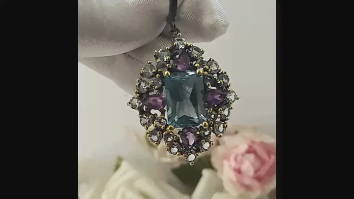 Шикарные серьги с топазом 1,4 см х 1,0 см и самоцветами 💎💎💎 Серебро 925 пробы